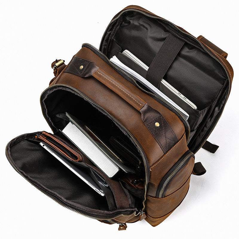 Leder Rucksack mit großer Kapazität und Mehrfachfächern | Elianor NUMENCE Backpack
