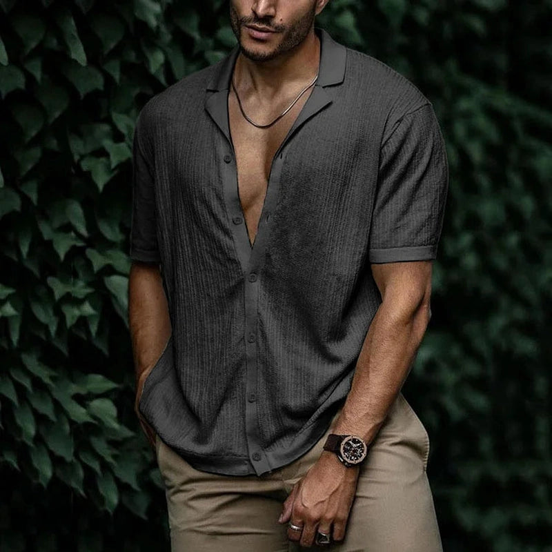 Elegantes Herrenhemd mit V-Ausschnitt und Knöpfen | Hank NUMENCE Shirts