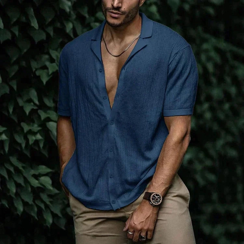 Elegantes Herrenhemd mit V-Ausschnitt und Knöpfen | Hank NUMENCE Shirts