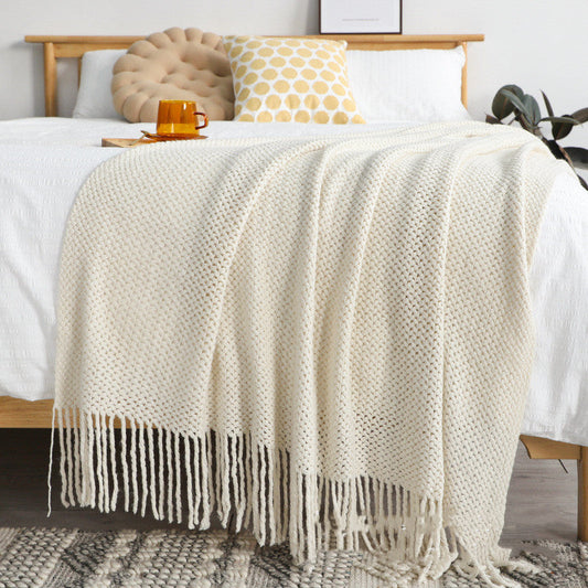 Gestrickte Quasten-Decke - Perfekte Nordic Chenille für gemütliches Wohnen | Elroni NUMENCE Blanket