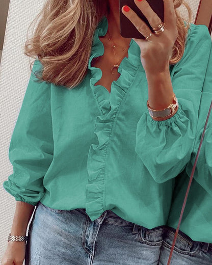 Rüschensaum Langarmbluse für Damen | Zoe NUMENCE Shirts