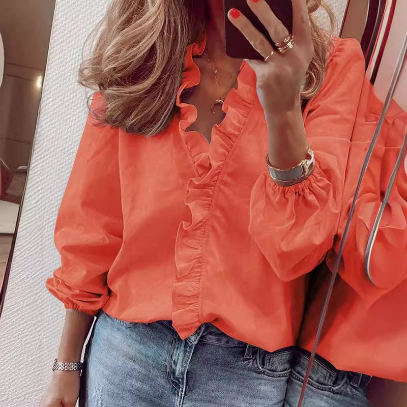 Rüschensaum Langarmbluse für Damen | Zoe NUMENCE Shirts